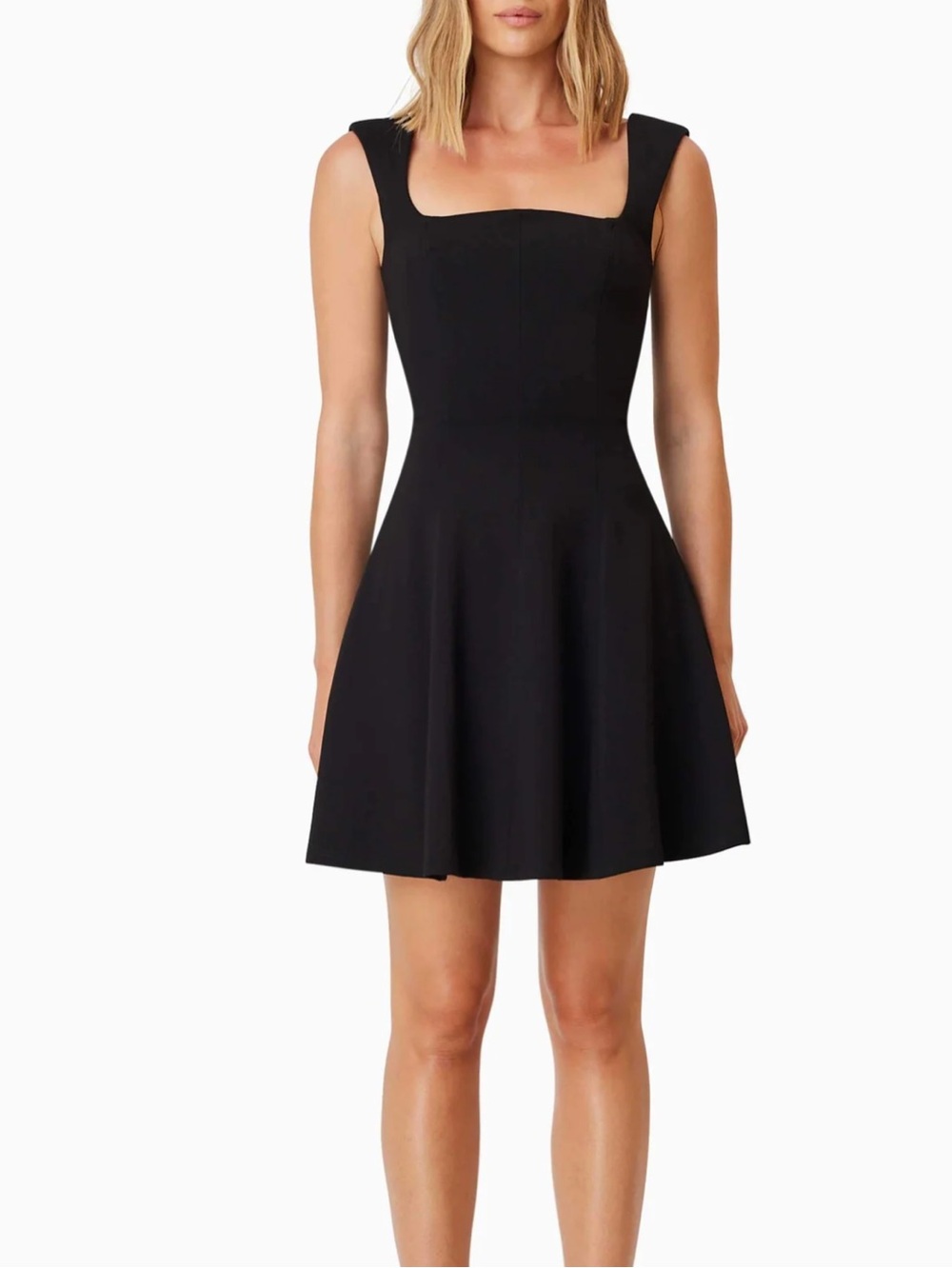 ELLIATT Sonnet Skater Square-Neck Sleeveless Flared Mini Dress NEW Large Black